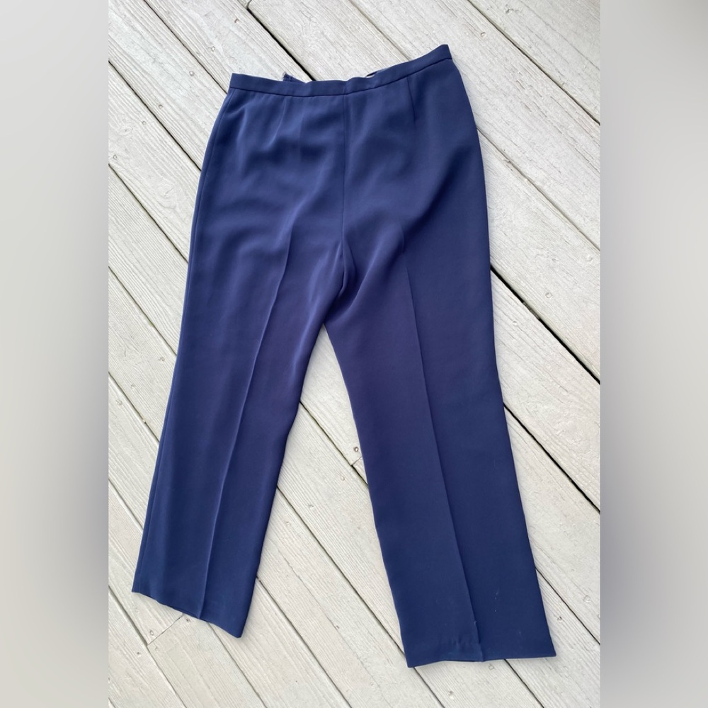 Kasper - Elegant Navy Wide-Leg High-rise Lined Pants, Size: 14P - Picture 2 of 7